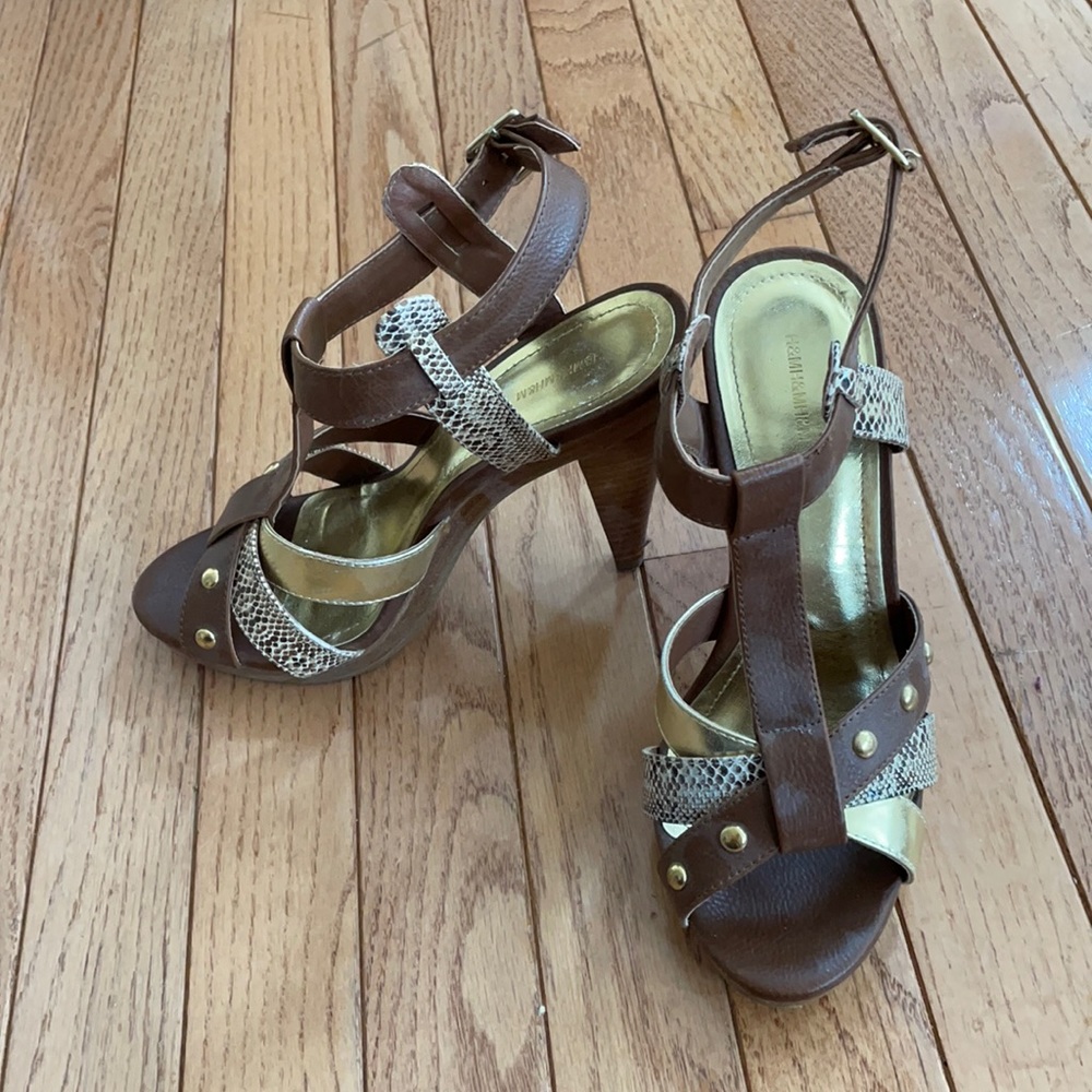H&M Strappy Heel. Snakeskin print and studs.